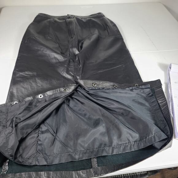 G 111 Black Leather Lined Vintage Skirt Unique Snap Slit Midi Maxi SM MD - Picture 3 of 4